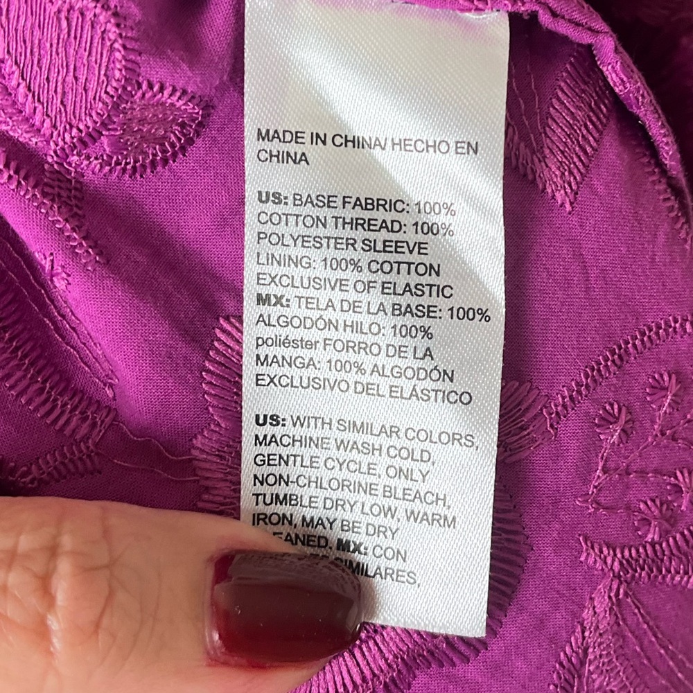 Chico's Fuchsia Floral Appliqué Puff-Sleeve Blouse - Picture 4 of 6